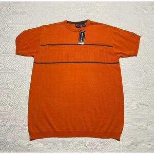BHPC Beverly‎ Hills Polo Club Orange Gray Striped Knit T-Shirt Medium